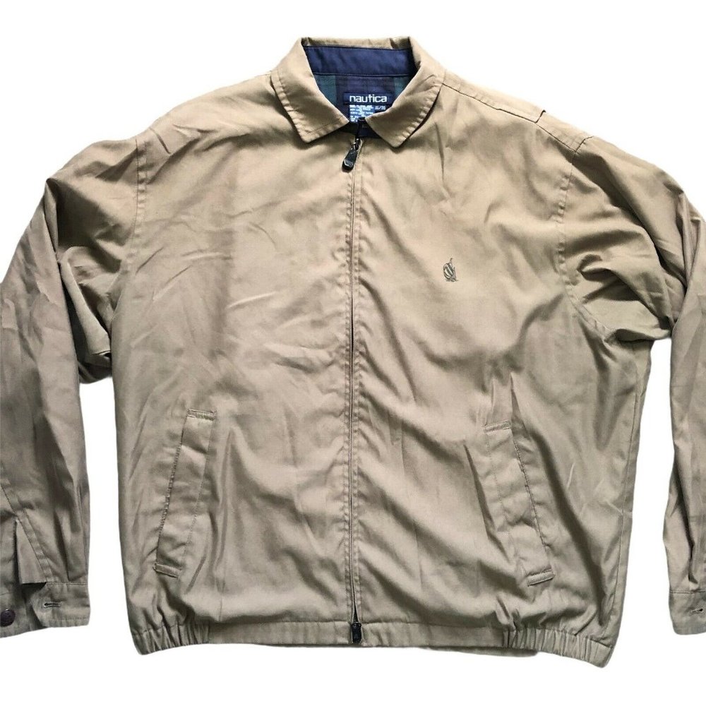 Vintage Nautica Mens Khaki Plaid Lined Full Zip XL